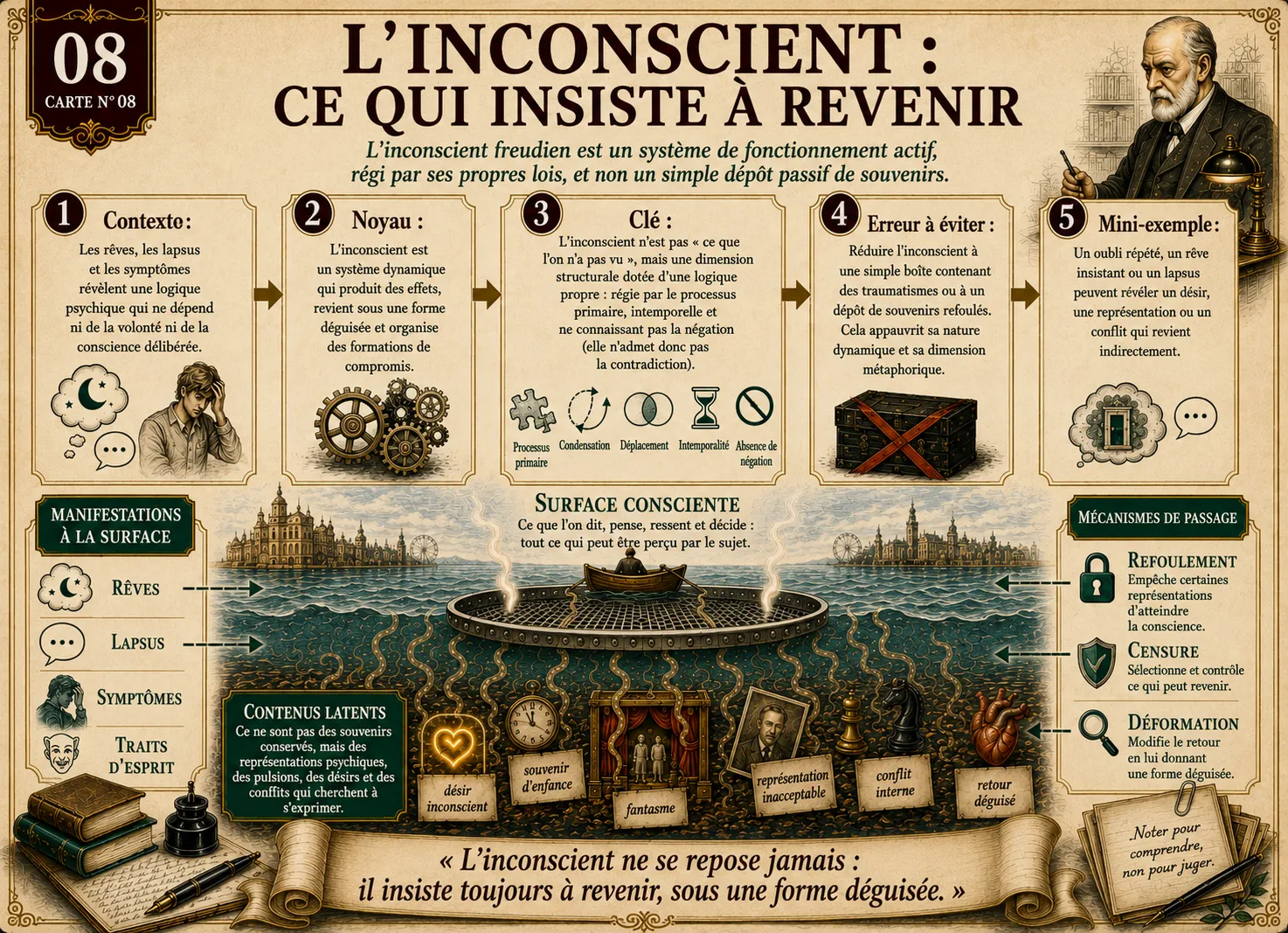 Carte 08 — L'inconscient : ce qui insiste à revenir